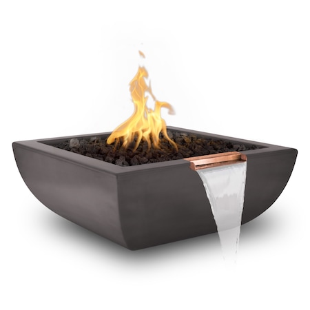 The Outdoor Plus 36 Square Avalon Fire, Water Bowl, GFRC Concrete, Chestnut, Liquid Propane OPT-AVLFW36E12V-CST-LP